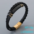 Pulsera de cuero trenzado negro de doble capa con hebilla magnética dorada y metal - Estilo B Dorado