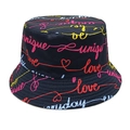Détail du chapeau bob noir avec lettrage artistique coloré et motifs graffiti urbains - M (56-58cm) / Graffiti de Couleur Noir (2#)