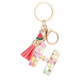 Letter H resin keychain with colorful fruit slices, red tassel and gold metal hardware - Letter H