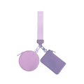 Detailed view of purple multi-functional wrist pouch set with card holder and round coin bag - Light Purple