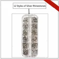 12 styles of silver nail art rhinestones in a clear plastic storage box - 12 Types Silver Rhinestones
