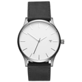 Minimalist men's quartz watch with white dial, date display and black leather strap - Black Strap White Dial