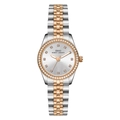 Classic silver and rose gold steel watch for women with diamond-set bezel and dial - Two-tone Rose Gold White Dial