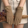 Gants thermiques camel pour femmes avec nœud élégant et doublure polaire pour l'hiver - Nœud en Cuir - Poil de Lapin Camel