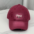 Vintage wine red baseball cap with Paris 1976 embroidery and distressed torn details - One Size (58-60cm) / Burgundy