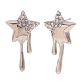 Star-shaped earrings with crystal inlay and unique melted silver fluid metal design - Star Tassel Studs with White Zirconia / Steel