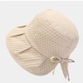 Beige bubble texture sun hat with elegant bow tie detail for summer sun protection - M (56-58cm) / Beige