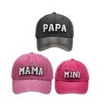 Three-piece family set of washed cotton baseball caps with Papa Mama Mini embroidery - Family Set (PAPA+MAMA+MINI) / Black/Pink/Red