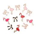 Pink and red flamingo bow alloy pendants for DIY necklace and earring making - Mixed Styles