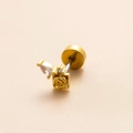 Pendiente de rosa dorada con circonitas blancas y cierre de rosca plano - Estilo de Pétalo de Rosa Dorado (7#) / Dorado