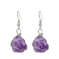 Detail of silver wire wrapped natural purple amethyst crystal teardrop earrings - Silver + Amethyst