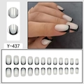 Classic French white base black rim press-on nails set Y-437 with 24 pieces of various sizes - Y-437 White Base Black Tip
