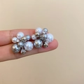 Handheld cluster pearl earrings with white and grey beads and shimmering accents - Grey Firework Style