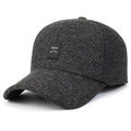 Men's wool winter flat cap in heather grey with warm ear protection and brand logo - Baseball Cap / Gray