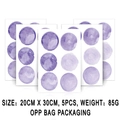 Set di 5 adesivi murali tondi in PVC viola acquerello per decorazione bohémien - Pois Acquerello Viola (Stile M) / 20x30cm (5 Pezzi/Confezione)