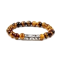 Natural tiger eye stone bead bracelet with vintage silver engraved metal accents - Tiger Eye-Star