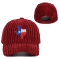 Corduroy baseball cap in burgundy with Texas flag map embroidery and adjustable strap - Burgundy