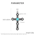 Detail view of titanium steel cross pendant with turquoise inlay and 61x40mm dimensions - Turquoise Inlaid Cross Pendant (KP119893-MI)