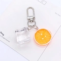 Realistic lemon slice and ice cube keychain with silver D-ring clip for bag decoration - Orange Slice + Ice Cube
