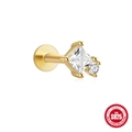 Gold S925 sterling silver flat back stud earring with square and round crystals - Square Rhinestone / Single Gold #3 (Square)