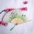 Traditional green bamboo folding fan with cherry blossoms and orchid patterns - Green Gradient Orchid & Butterfly Style (Women's Fan-48)