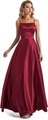 Detail of burgundy satin evening dress with adjustable straps and high side slit design - US size 2 / Burgundy