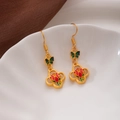 Golden Chinese style butterfly and lotus drop earrings with cloisonne enamel details - E3043-7/Enamel Butterfly Lotus