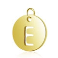 Pendentif rond en acier inoxydable doré poli avec breloque lettre E découpée - Or Lettre Creuse E (T514G-E)