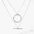 Modern layered stainless steel necklace set with circular and horizontal bar pendants - Necklace (PDD392) / Silver