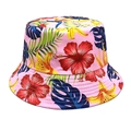 Dettaglio del cappello a secchiello rosa con stampa floreale tropicale e cuciture - M (56-58cm) / Rosa