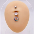 Surgical steel belly button ring with colorful spiral dangle and clear zircon stones - Spiral Shape (JE0795D)