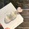 Cute pink heart and milky white shell hair clip variant on a display card - Double Shell Ice Heart / Pink