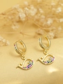 Detailed view of golden whale earrings with vibrant colorful cubic zirconia inlay - A4-Whale