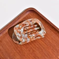 Rectangle amber acetate hair claw with vintage marble pattern in cream and brown finish - Round Claw / Retro Brown