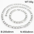 Ensemble collier et bracelet maille Figaro en acier inoxydable poli pour hommes - 8mm Couleur Acier