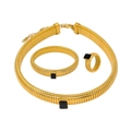 18K gold plated snake chain jewelry set with black square stones including necklace and ring - Black 3-Piece Set