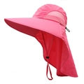 Rose pink sun hat with wide brim and neck flap for full outdoor UV face protection - Watermelon red