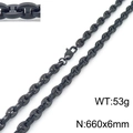 Black plated stainless steel anchor link necklace for men 660mm length and 6mm width - Black Necklace