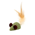 Mouse-shaped catnip toy with brown plush ears and a long natural feather tail - Catnip Mouse with Feathers