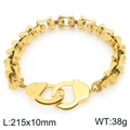Bracciale hip hop in acciaio al titanio placcato oro 18K con chiusura manetta 215x10mm - Braccialetto d'Oro (KB207230-Z)
