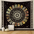 Arazzo bohémien nero e oro con carte dei tarocchi e costellazioni dello zodiaco - 73X95CM / Tessuto Spazzolato