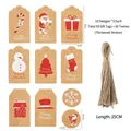Christmas kraft paper gift tags set with Santa and snowman patterns and hemp ropes - Style C Mix (50 Tags + 50 Jute Ropes)