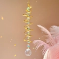 Golden spiral wind spinner with faceted crystal ball and rainbow maker prism decoration - Crystal Ball / Gold AB Color