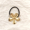 Black elastic ponytail holder with a polished gold alloy hollow flower ornament - Gold Clover 5cm