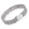 Bracciale a catena Franco in acciaio inossidabile argento con chiusura rettangolare - Stile Intrecciato a Tre File (KB69699-BD)