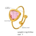 Detail view of gold stainless steel ring with pink triangle Czech glass and dimensions - Pink