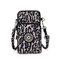 Vertical cross-body phone pouch with gray leopard print and dual zipper compartments - Black Leopard
