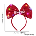 Serre-tête de Noël lumineux avec nœud en paillettes rouges et LED pour les fêtes - Nœud à paillettes HOHOHO