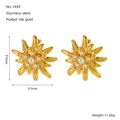 Orecchini vintage a fiore in acciaio inossidabile dorato con perle bianche eleganti - Stile Perla di Girasole (ZE1449G) / Oro