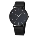 Minimalist all-black quartz watch featuring matte finish and Milanese mesh steel strap - Black Mesh Strap Black Case Black Dial Silver Hands
